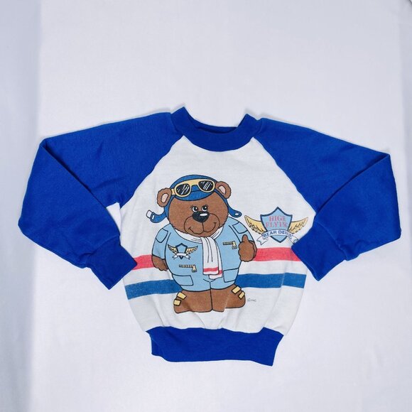 Vintage 1980s Toddler Aviator Pilot Teddy Bear Sweatshirt Sweater Shirt 3T - Picture 5 of 11